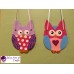 Owl Set Wall Hanger - Handmade Salt Dough Decoration -Set of 2 Owls - Pink, Purple and Blue with Glitter